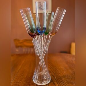 Rare 7pc Circleware Hand Blown Spiral Stem Champagne Party set